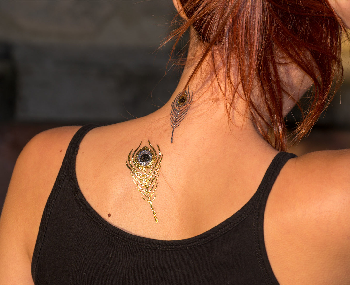 Flash Tattoo Pfauenfeder gold/silber 9-teilig